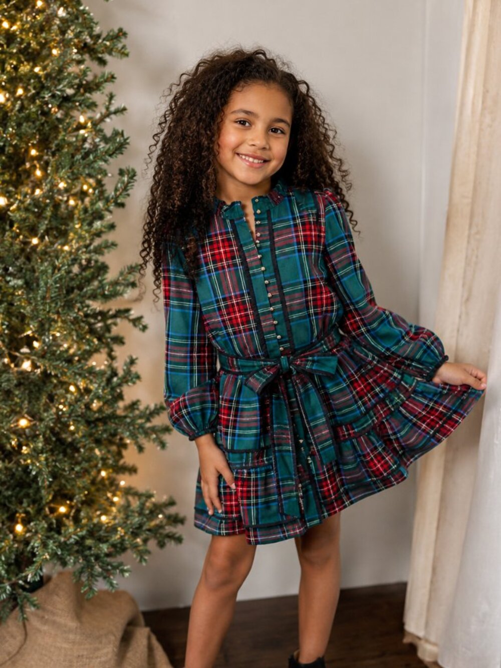 J. Marie Big Girls Long Sleeve Zanna Tie Plaid Tween Dress 7/8 Christmas Holiday